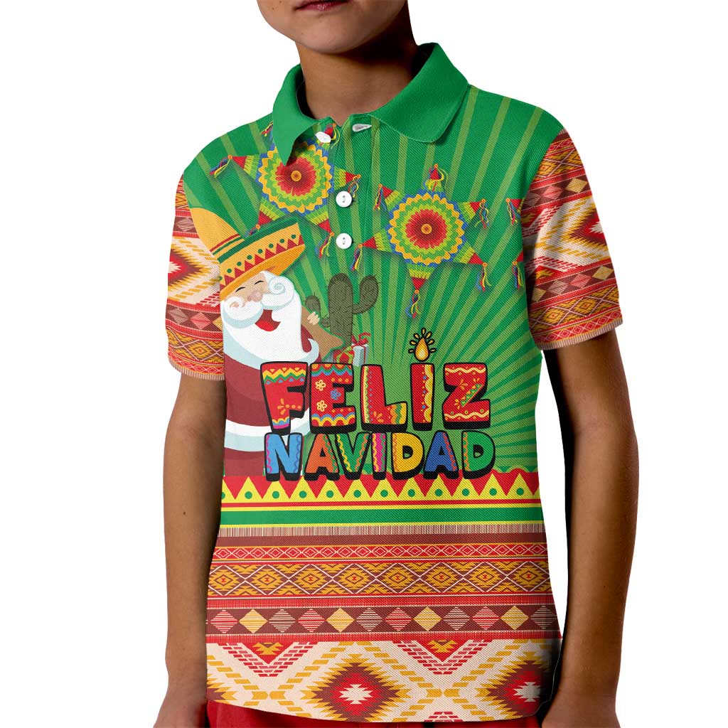 Mexico Kid Polo Shirt Feliz Navidad Aztec Geometric Pattern - Wonder Print Shop