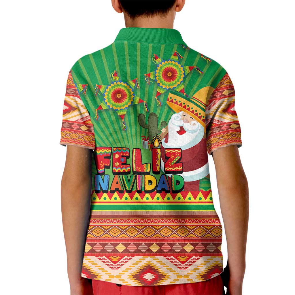 Mexico Kid Polo Shirt Feliz Navidad Aztec Geometric Pattern - Wonder Print Shop