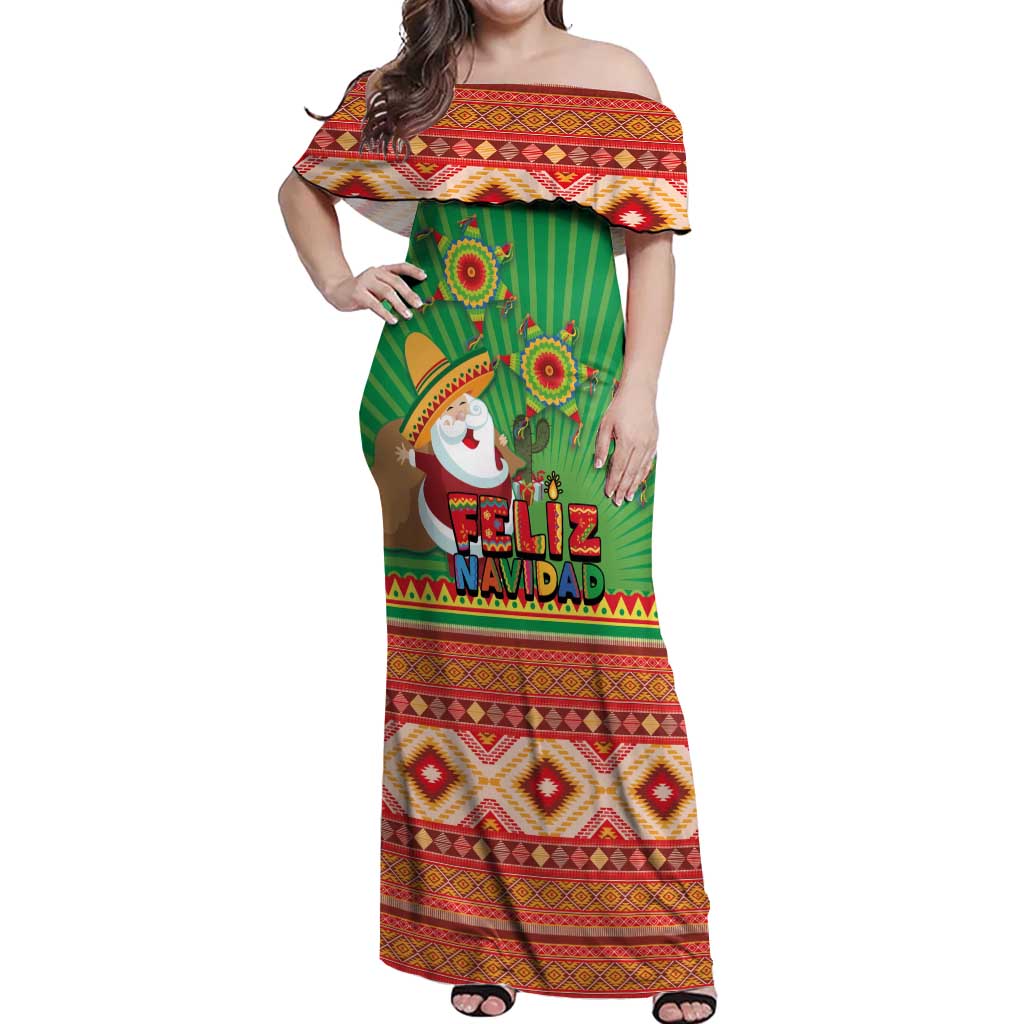 Mexico Off Shoulder Maxi Dress Feliz Navidad Aztec Geometric Pattern - Wonder Print Shop