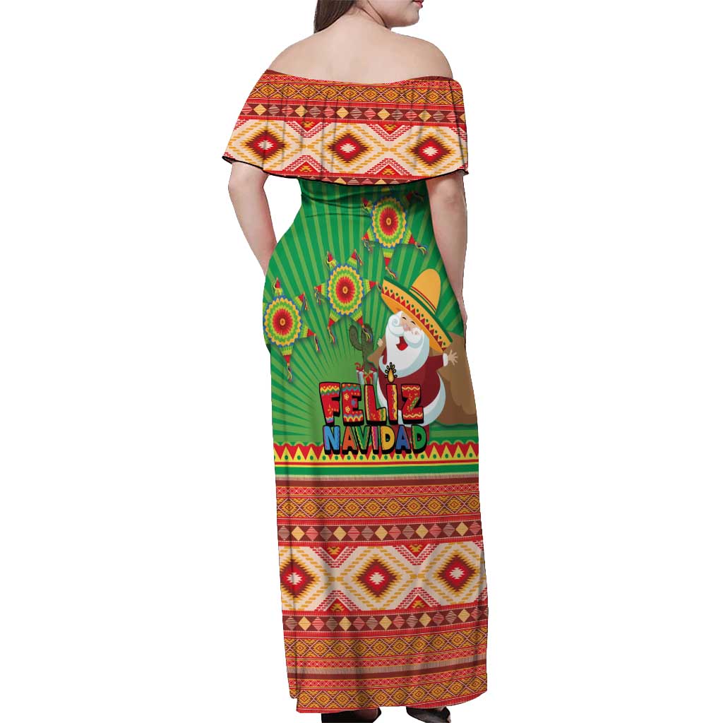 Mexico Off Shoulder Maxi Dress Feliz Navidad Aztec Geometric Pattern - Wonder Print Shop