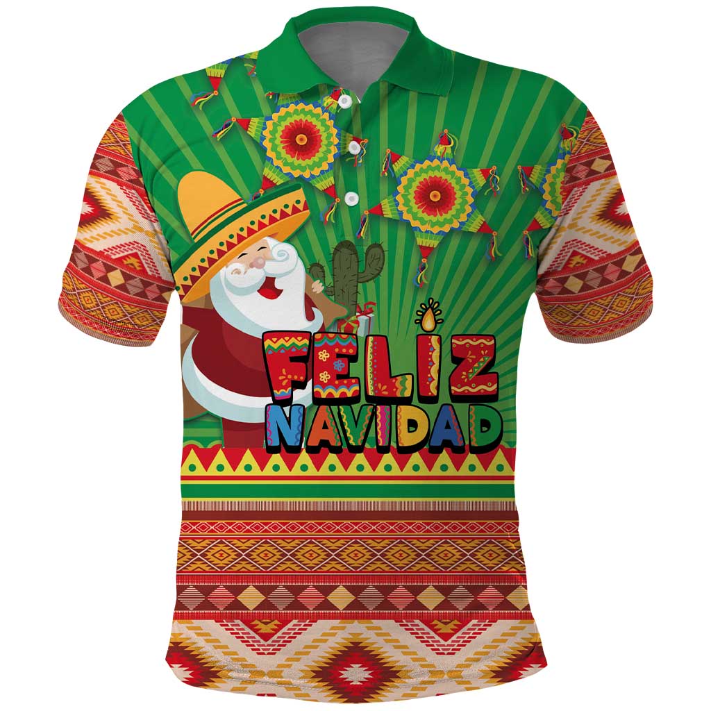 Mexico Polo Shirt Feliz Navidad Aztec Geometric Pattern - Wonder Print Shop