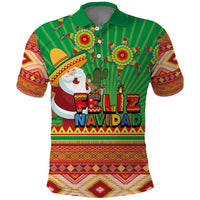 Mexico Polo Shirt Feliz Navidad Aztec Geometric Pattern - Wonder Print Shop
