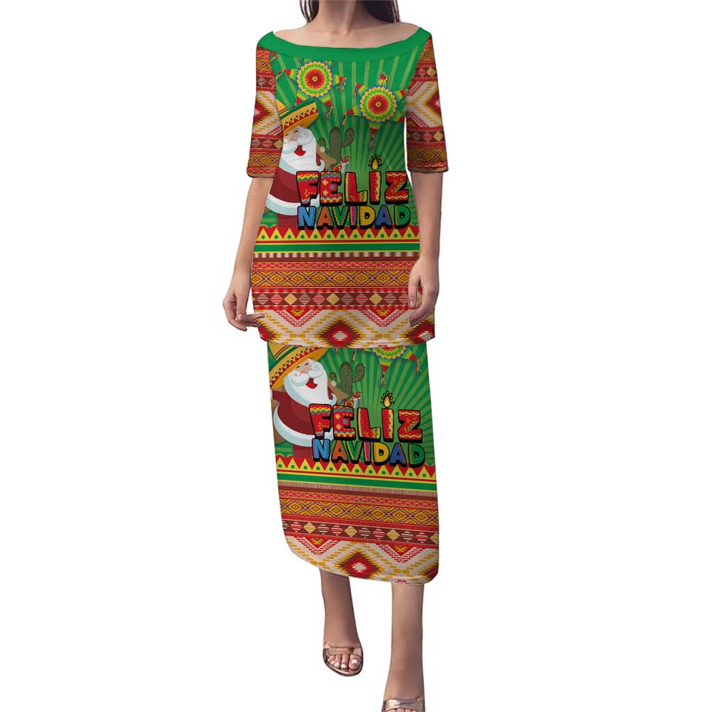 Mexico Puletasi Feliz Navidad Aztec Geometric Pattern - Wonder Print Shop