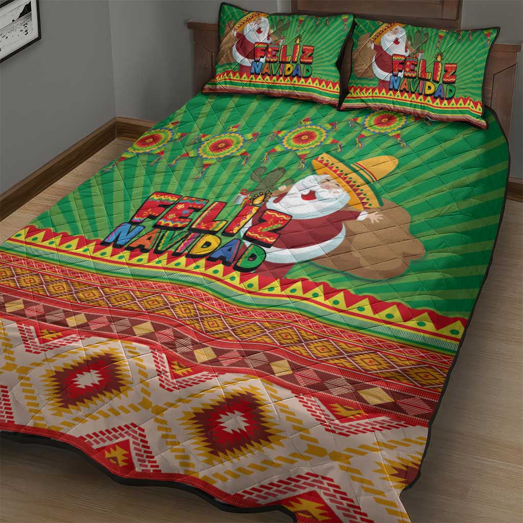 Mexico Quilt Bed Set Feliz Navidad Aztec Geometric Pattern - Wonder Print Shop