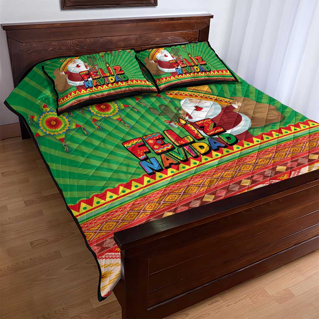 Mexico Quilt Bed Set Feliz Navidad Aztec Geometric Pattern - Wonder Print Shop