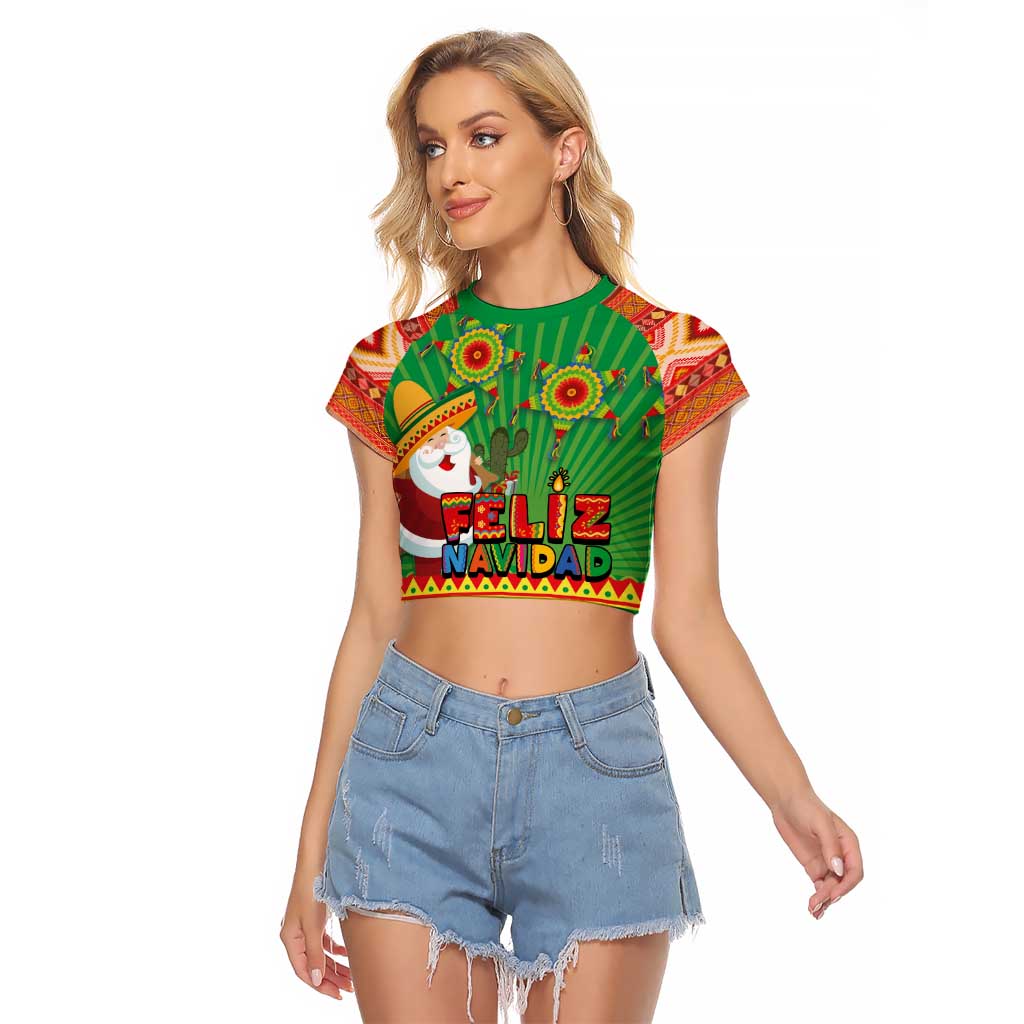 Mexico Raglan Cropped T Shirt Feliz Navidad Aztec Geometric Pattern - Wonder Print Shop