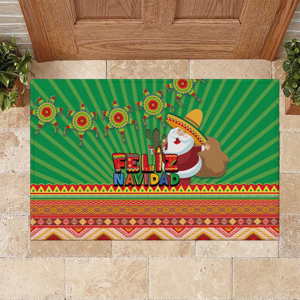 Mexico Rubber Doormat Feliz Navidad Aztec Geometric Pattern - Wonder Print Shop