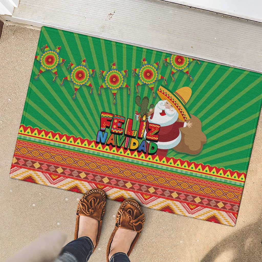 Mexico Rubber Doormat Feliz Navidad Aztec Geometric Pattern - Wonder Print Shop