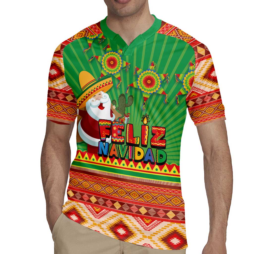 Mexico Rugby Jersey Feliz Navidad Aztec Geometric Pattern - Wonder Print Shop
