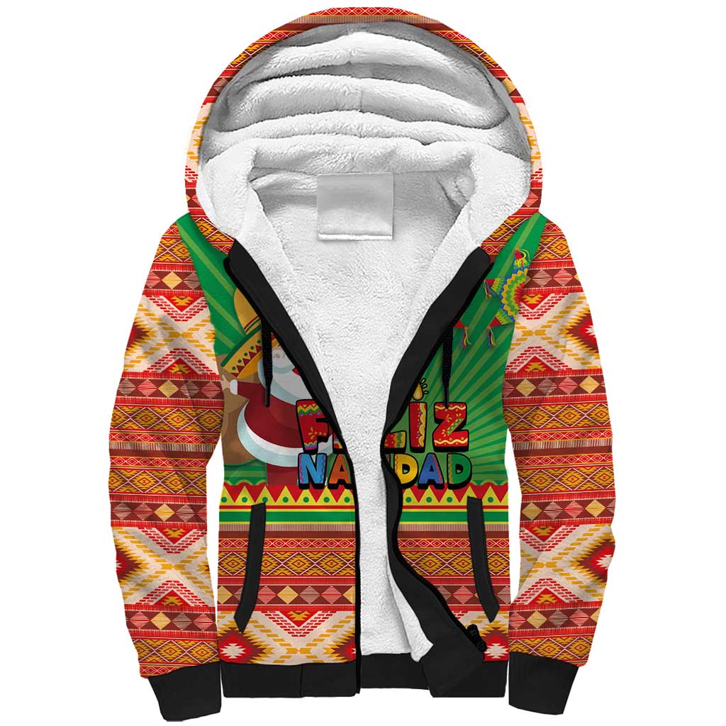 Mexico Sherpa Hoodie Feliz Navidad Aztec Geometric Pattern - Wonder Print Shop