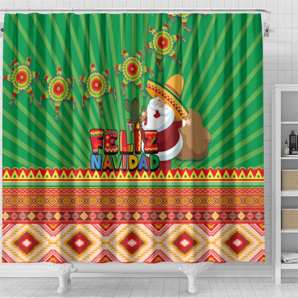 Mexico Shower Curtain Feliz Navidad Aztec Geometric Pattern