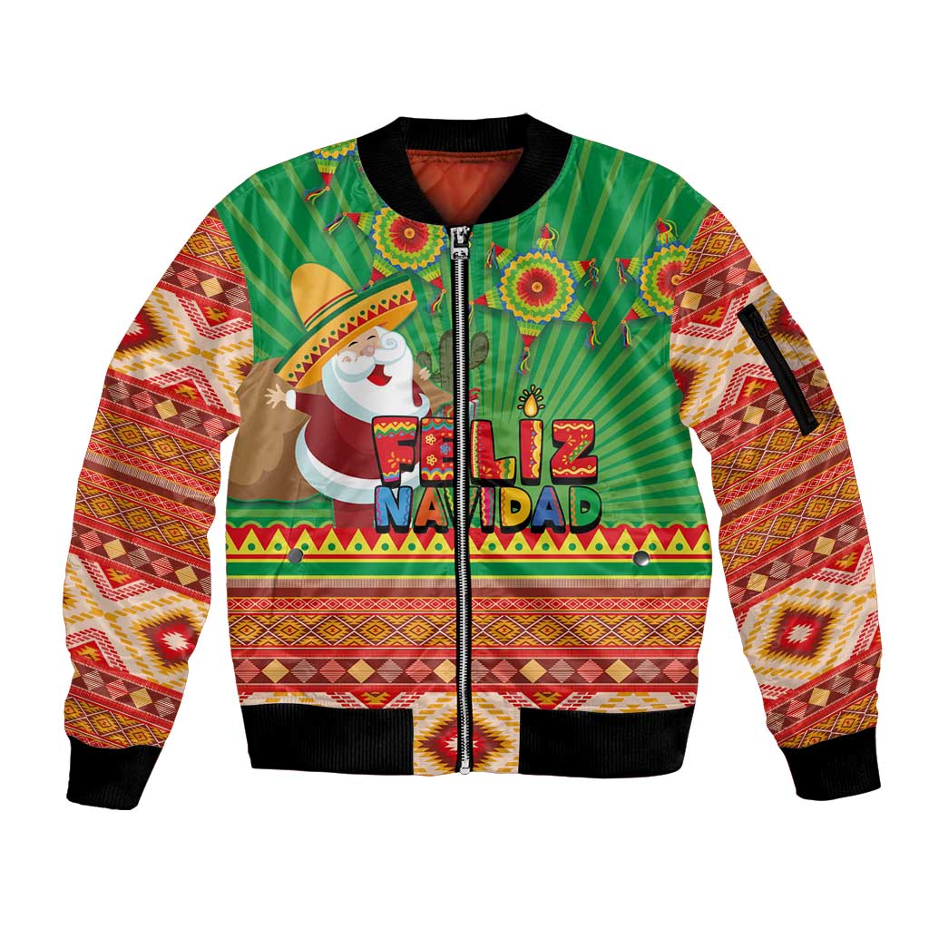 Mexico Sleeve Zip Bomber Jacket Feliz Navidad Aztec Geometric Pattern - Wonder Print Shop