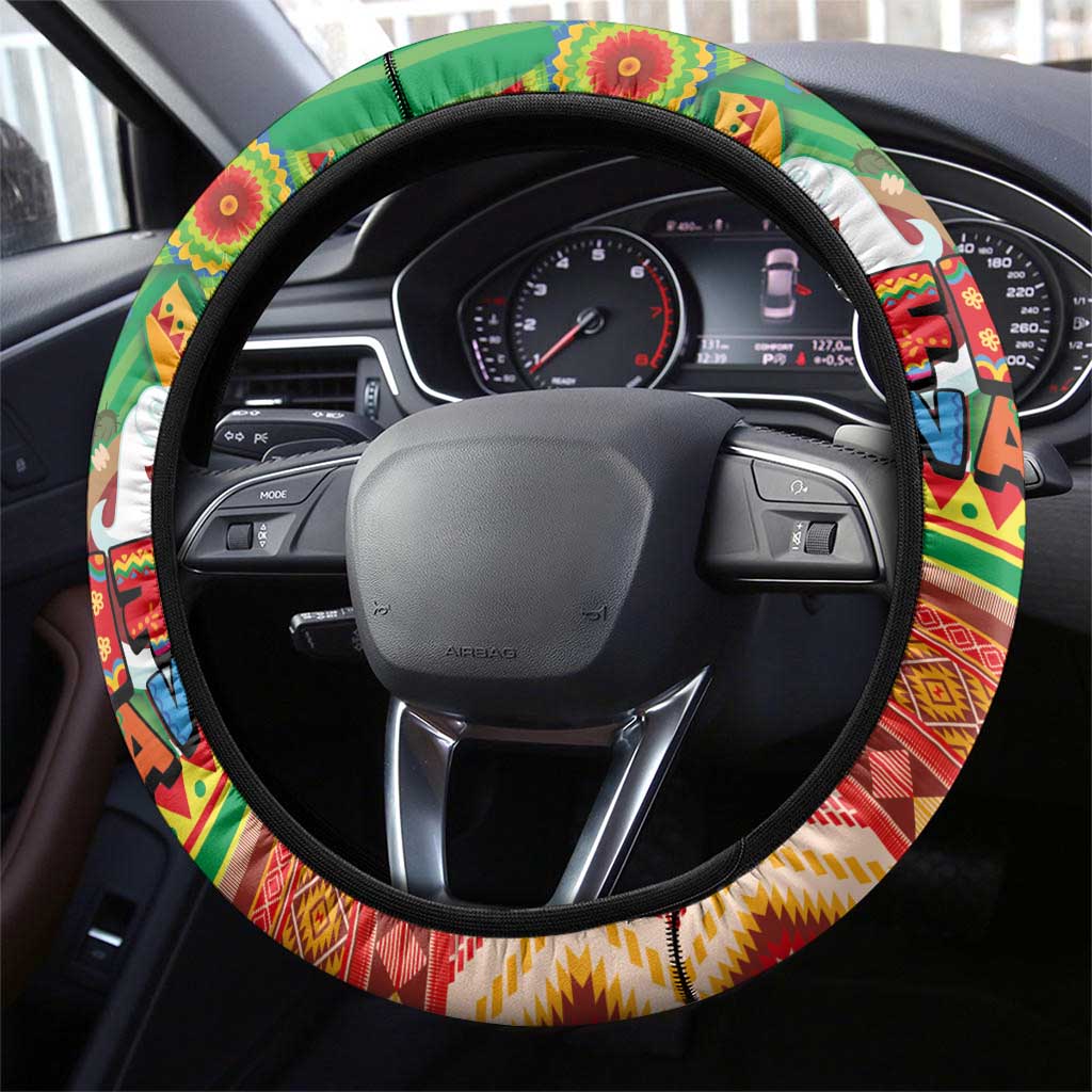 Mexico Steering Wheel Cover Feliz Navidad Aztec Geometric Pattern - Wonder Print Shop
