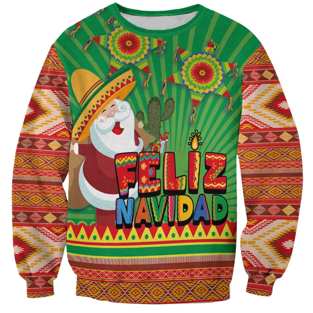 Mexico Sweatshirt Feliz Navidad Aztec Geometric Pattern - Wonder Print Shop