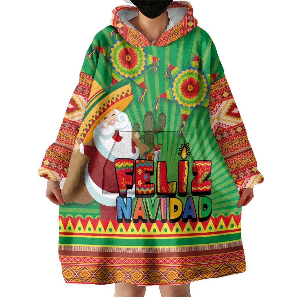 Mexico Wearable Blanket Hoodie Feliz Navidad Aztec Geometric Pattern - Wonder Print Shop