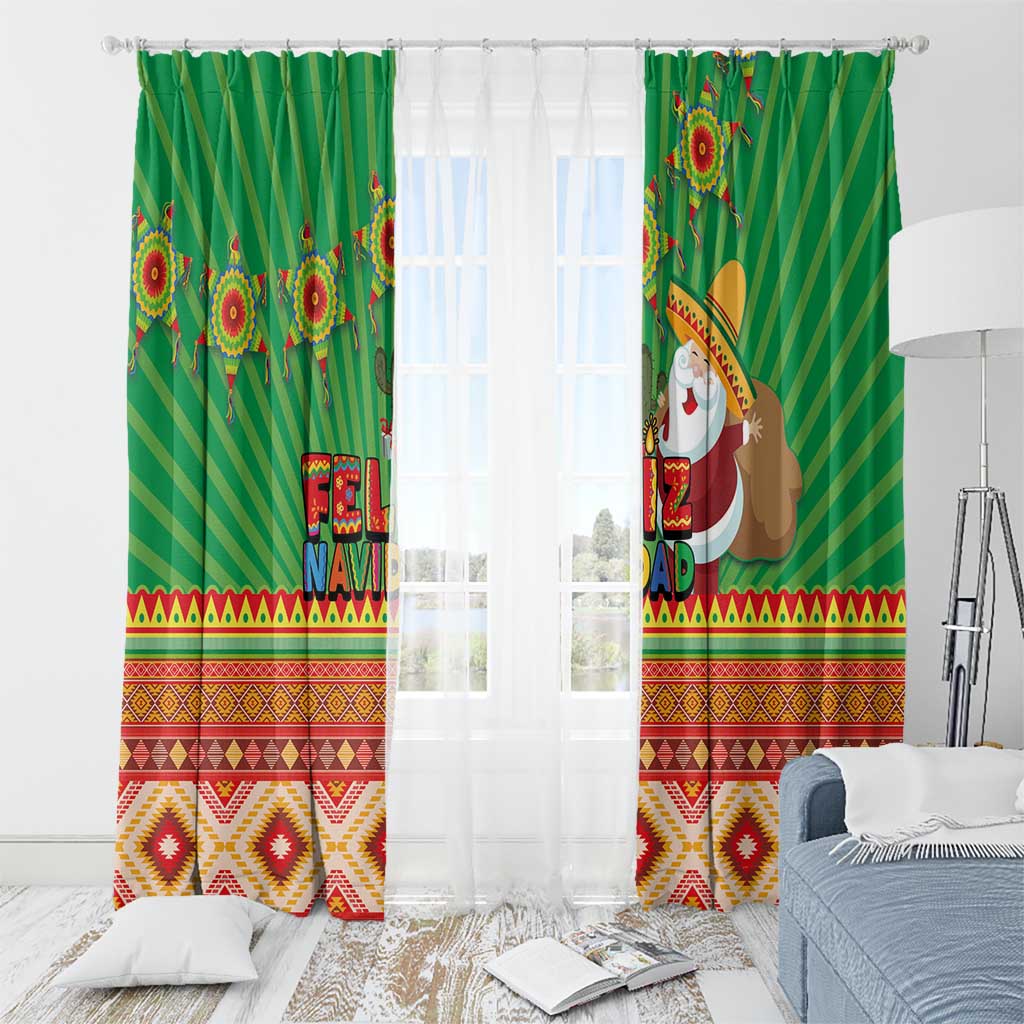 Mexico Window Curtain Feliz Navidad Aztec Geometric Pattern - Wonder Print Shop