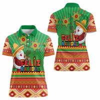 Mexico Women Polo Shirt Feliz Navidad Aztec Geometric Pattern - Wonder Print Shop