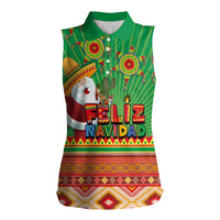 Mexico Women Sleeveless Polo Shirt Feliz Navidad Aztec Geometric Pattern - Wonder Print Shop