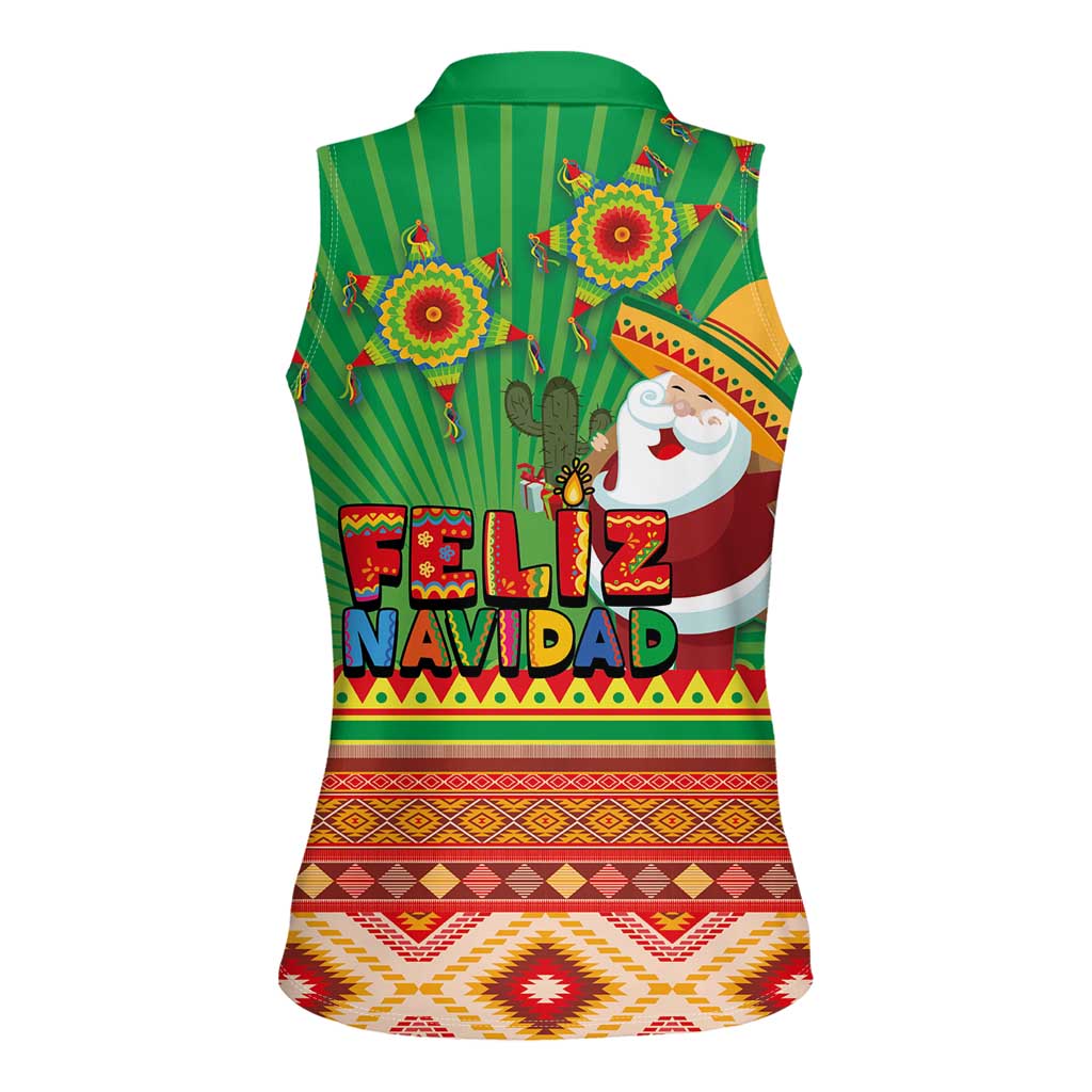 Mexico Women Sleeveless Polo Shirt Feliz Navidad Aztec Geometric Pattern - Wonder Print Shop