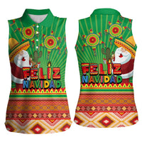 Mexico Women Sleeveless Polo Shirt Feliz Navidad Aztec Geometric Pattern - Wonder Print Shop
