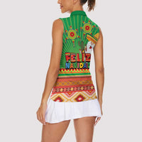 Mexico Women Sleeveless Polo Shirt Feliz Navidad Aztec Geometric Pattern - Wonder Print Shop