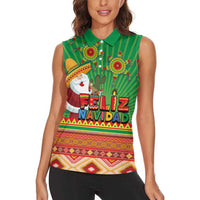 Mexico Women Sleeveless Polo Shirt Feliz Navidad Aztec Geometric Pattern - Wonder Print Shop