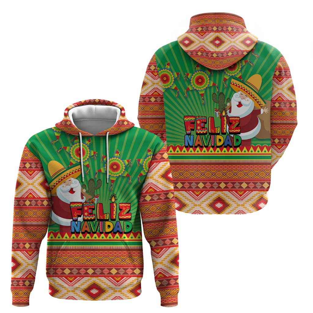 Mexico Zip Hoodie Feliz Navidad Aztec Geometric Pattern - Wonder Print Shop
