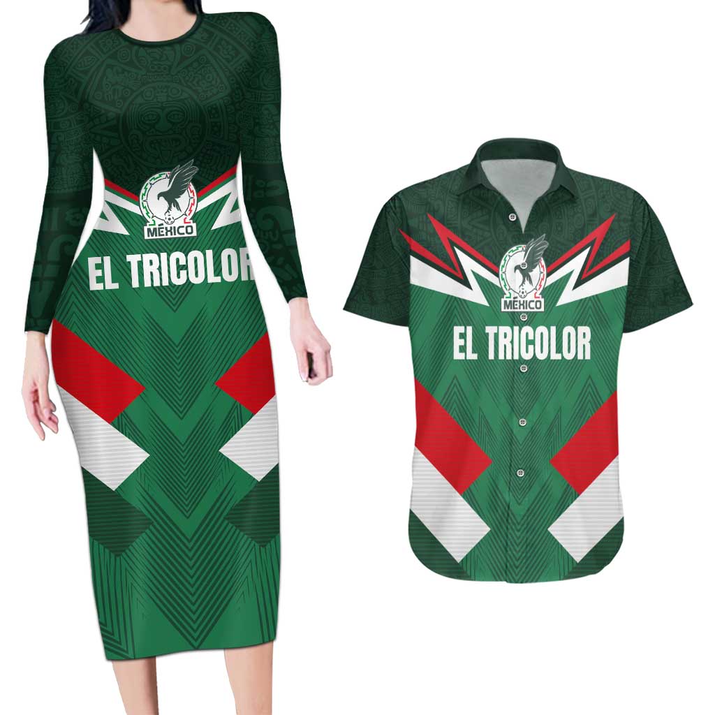 Custom Mexico Football Couples Matching Long Sleeve Bodycon Dress and Hawaiian Shirt El Tricolor 2024 - Wonder Print Shop