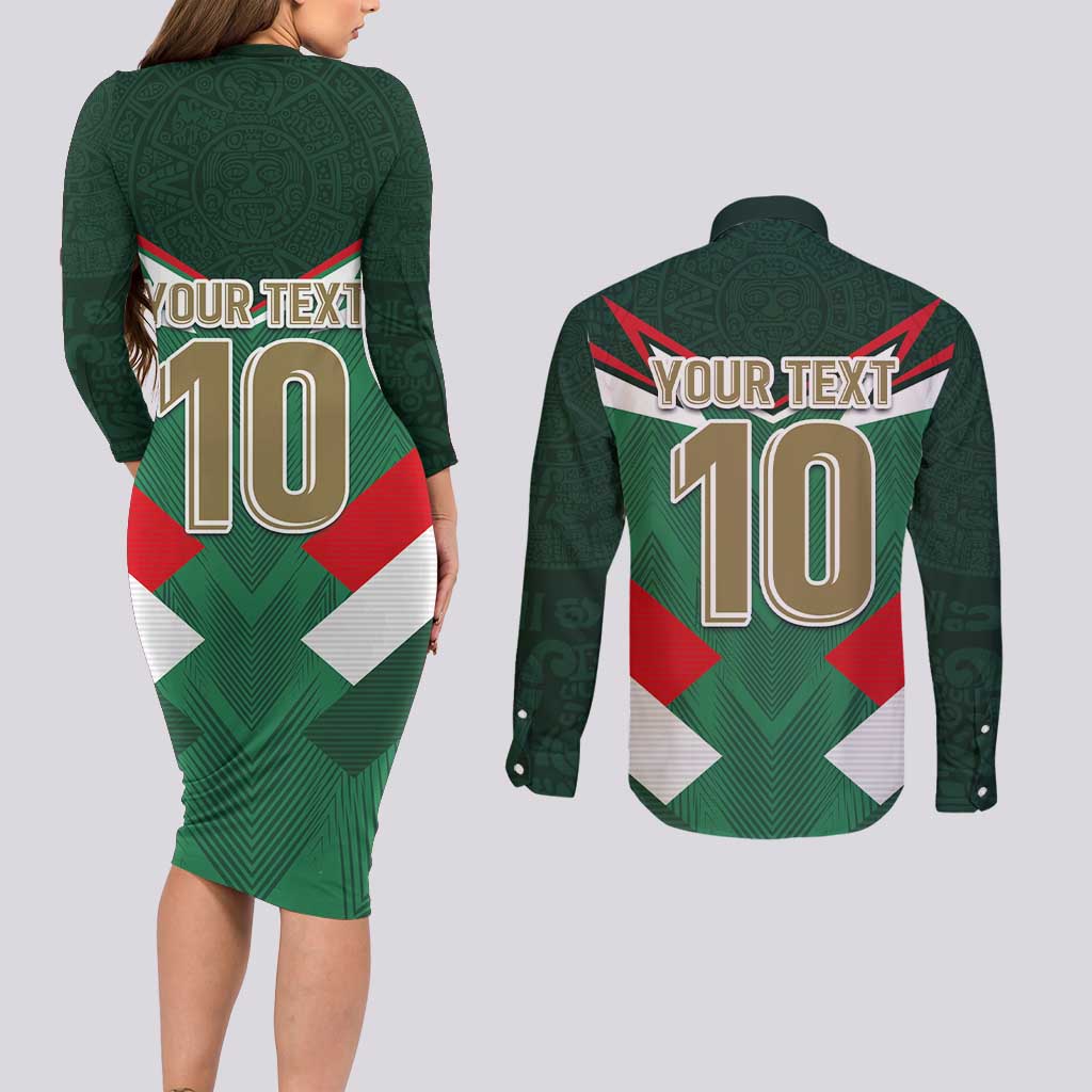 Custom Mexico Football Couples Matching Long Sleeve Bodycon Dress and Long Sleeve Button Shirt El Tricolor 2024 - Wonder Print Shop