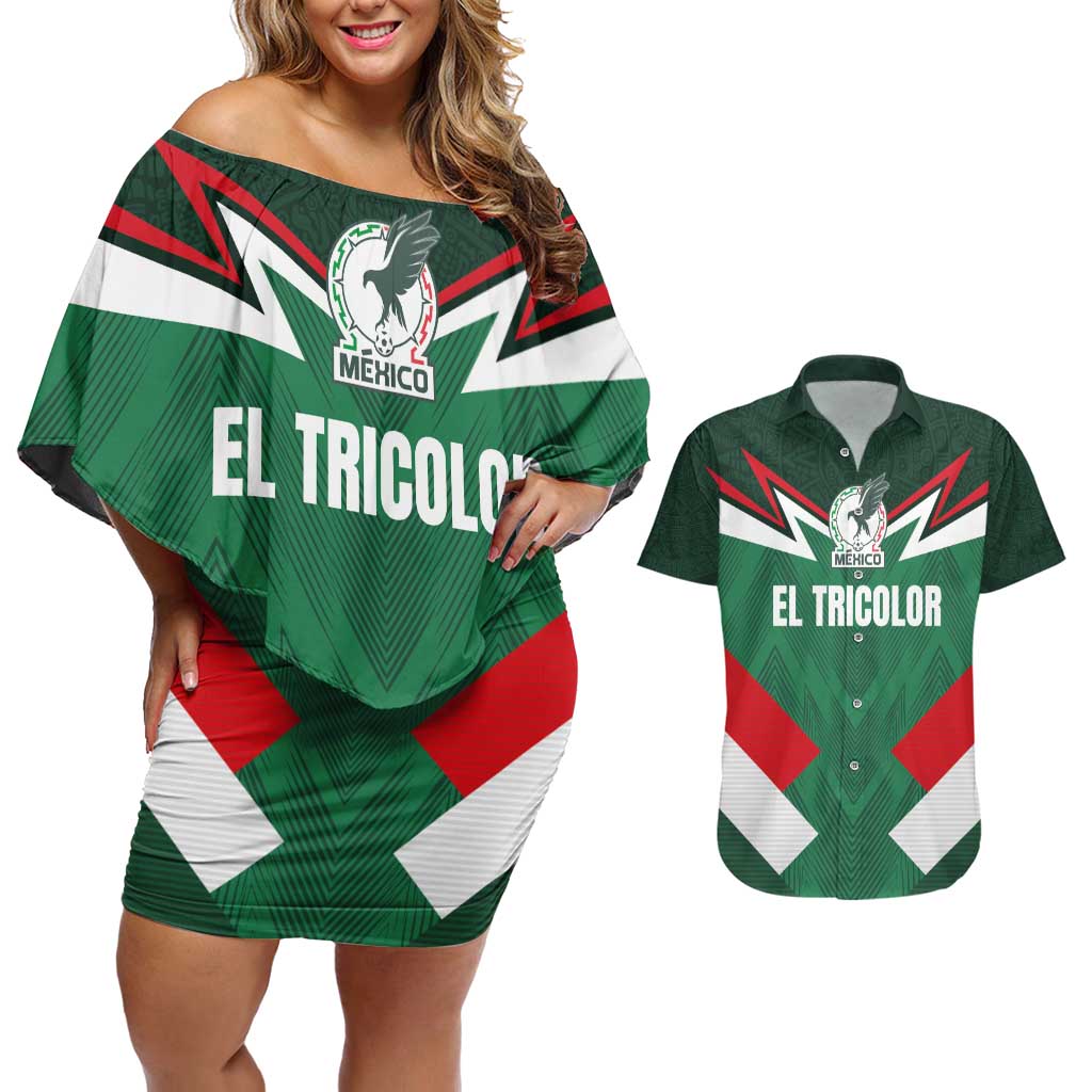 Custom Mexico Football Couples Matching Off Shoulder Short Dress and Hawaiian Shirt El Tricolor 2024 - Wonder Print Shop