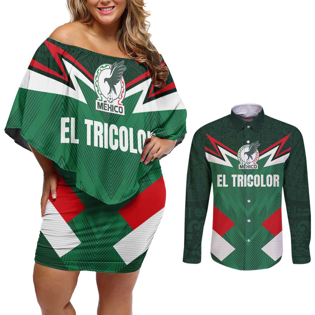 Custom Mexico Football Couples Matching Off Shoulder Short Dress and Long Sleeve Button Shirt El Tricolor 2024 - Wonder Print Shop