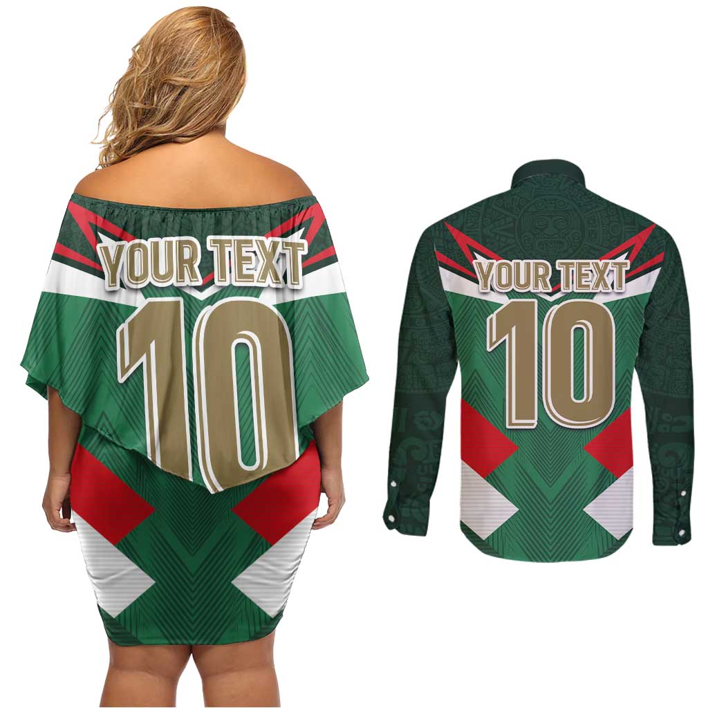 Custom Mexico Football Couples Matching Off Shoulder Short Dress and Long Sleeve Button Shirt El Tricolor 2024 - Wonder Print Shop