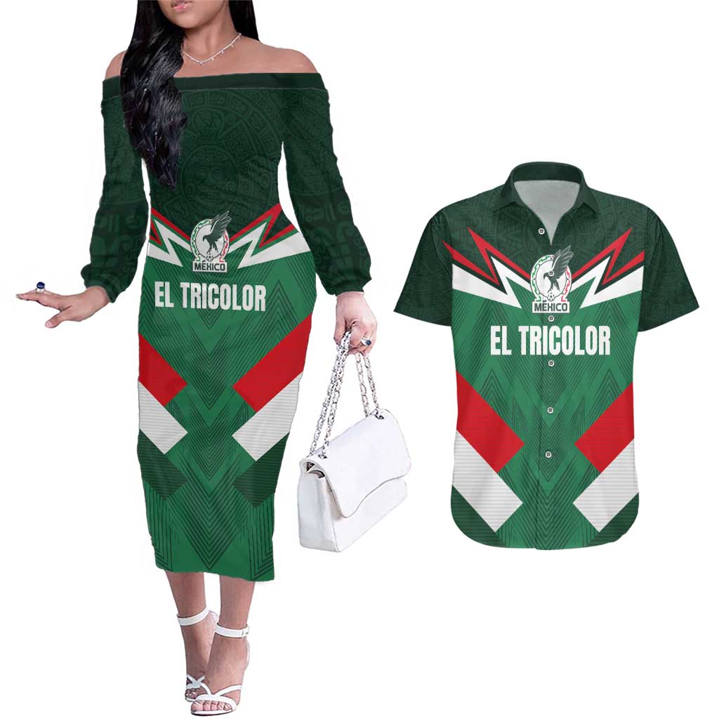 Custom Mexico Football Couples Matching Off The Shoulder Long Sleeve Dress and Hawaiian Shirt El Tricolor 2024 - Wonder Print Shop