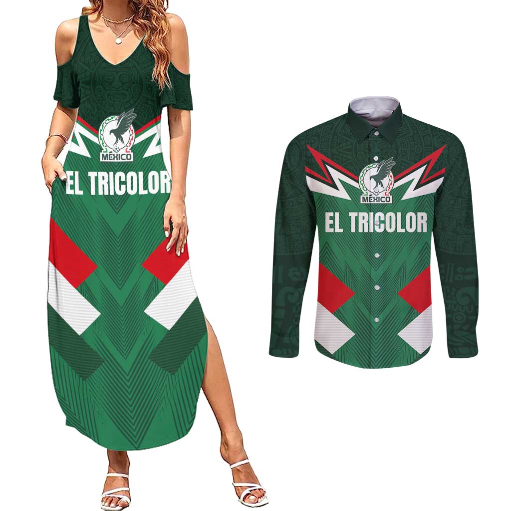 Custom Mexico Football Couples Matching Summer Maxi Dress and Long Sleeve Button Shirt El Tricolor 2024 - Wonder Print Shop