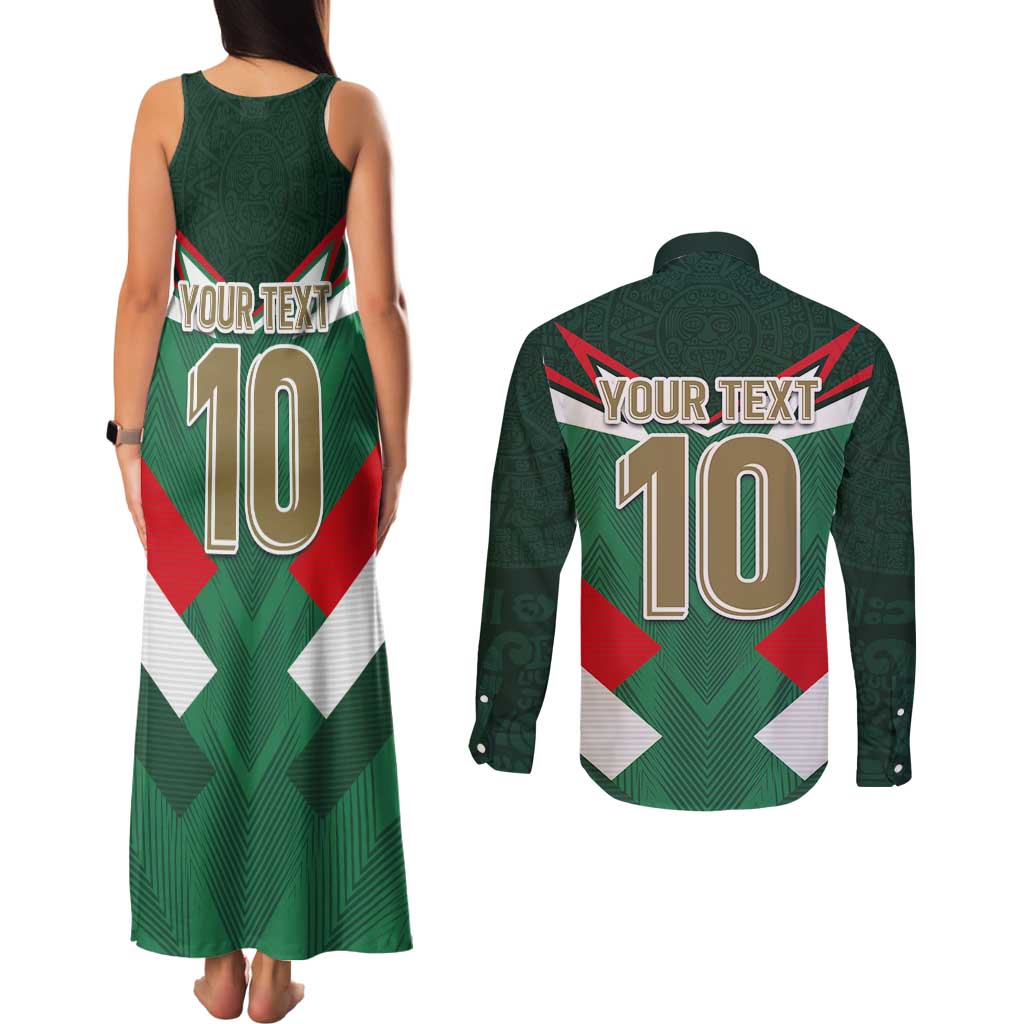 Custom Mexico Football Couples Matching Tank Maxi Dress and Long Sleeve Button Shirt El Tricolor 2024 - Wonder Print Shop