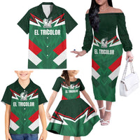 Custom Mexico Football Family Matching Off The Shoulder Long Sleeve Dress and Hawaiian Shirt El Tricolor 2024 - Wonder Print Shop