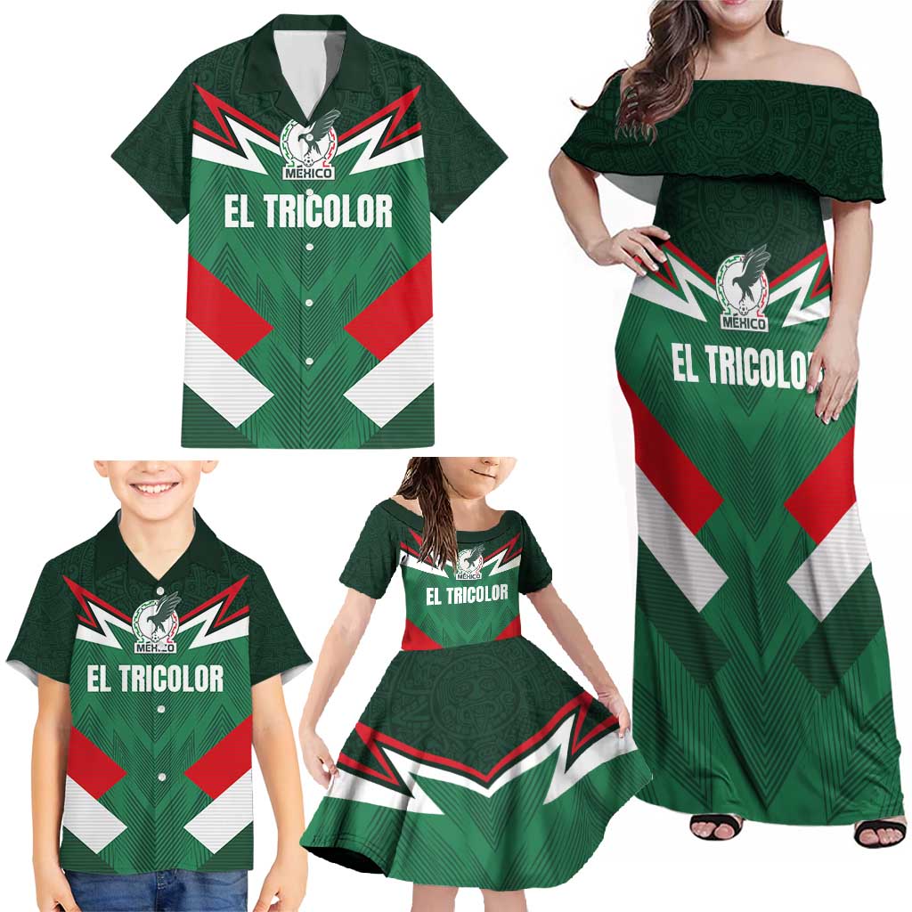Custom Mexico Football Family Matching Off Shoulder Maxi Dress and Hawaiian Shirt El Tricolor 2024 - Wonder Print Shop