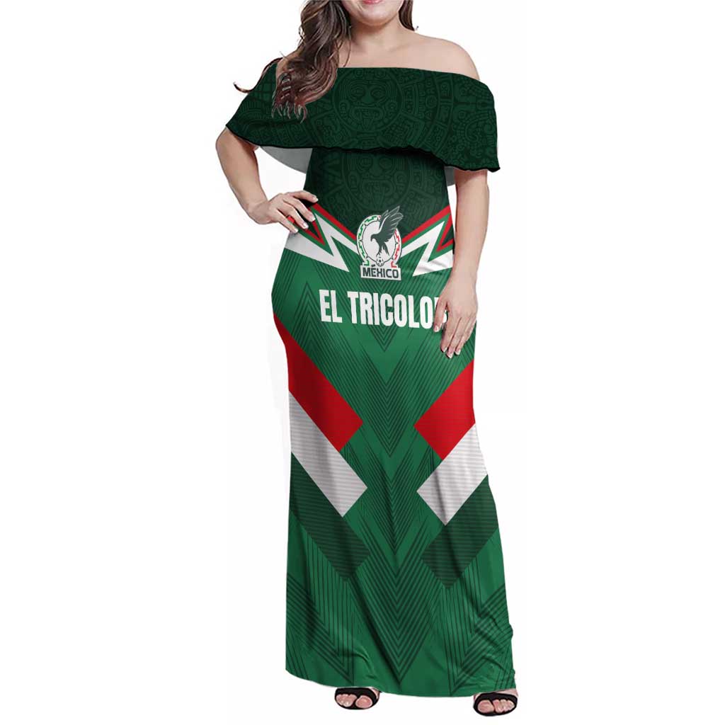 Custom Mexico Football Family Matching Off Shoulder Maxi Dress and Hawaiian Shirt El Tricolor 2024 - Wonder Print Shop