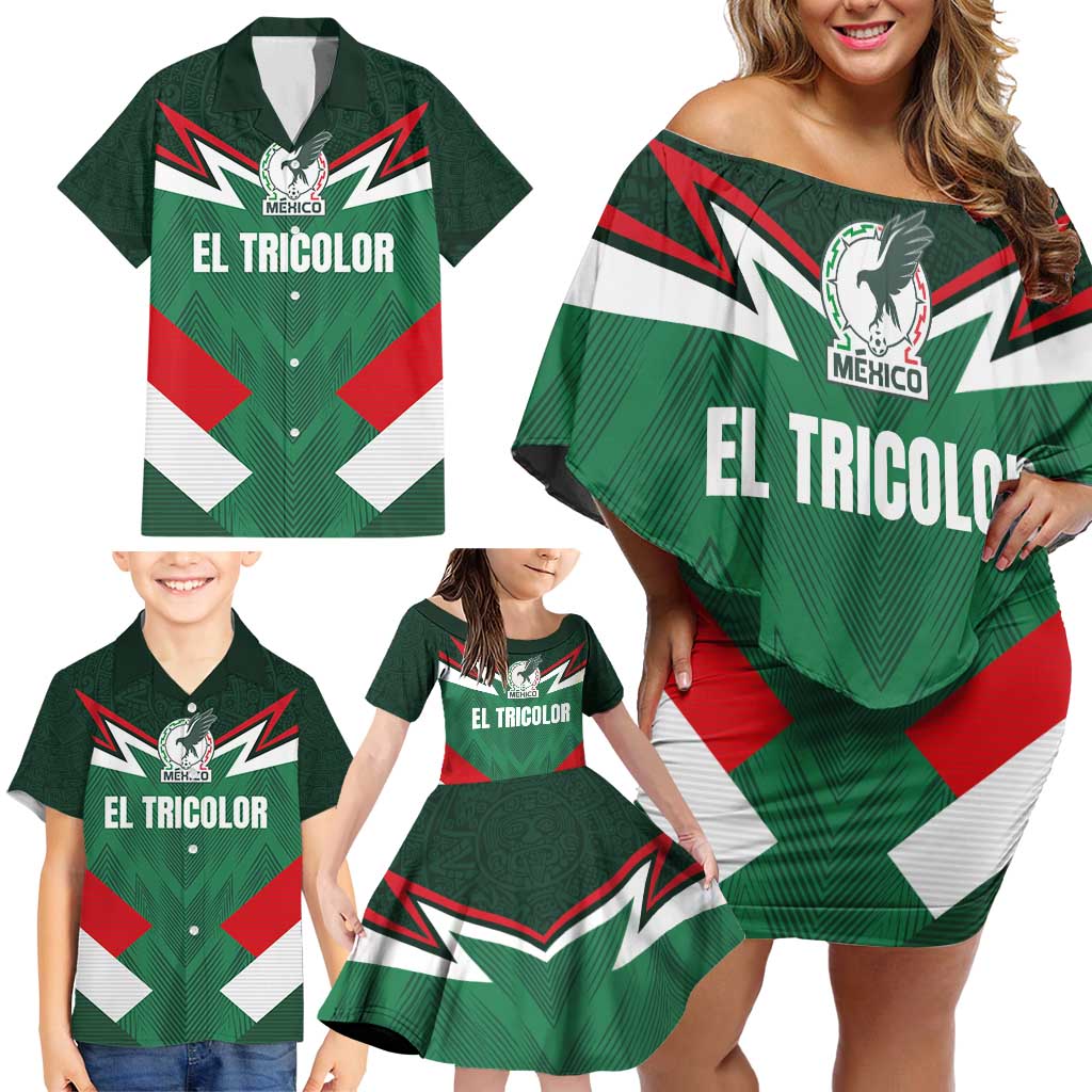 Custom Mexico Football Family Matching Off Shoulder Short Dress and Hawaiian Shirt El Tricolor 2024 - Wonder Print Shop
