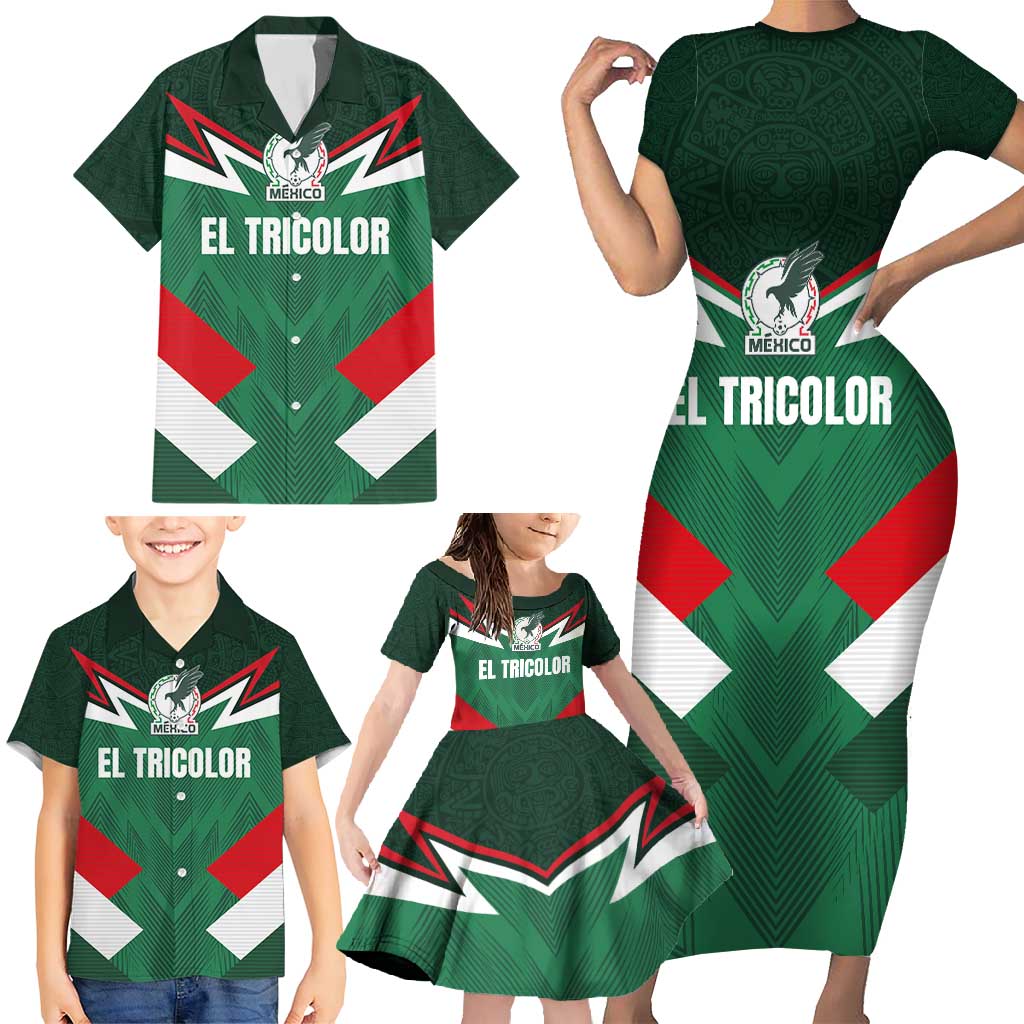 Custom Mexico Football Family Matching Short Sleeve Bodycon Dress and Hawaiian Shirt El Tricolor 2024 - Wonder Print Shop