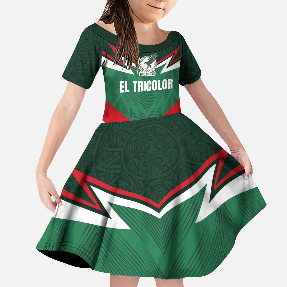 Custom Mexico Football Kid Short Sleeve Dress El Tricolor 2024 - Wonder Print Shop