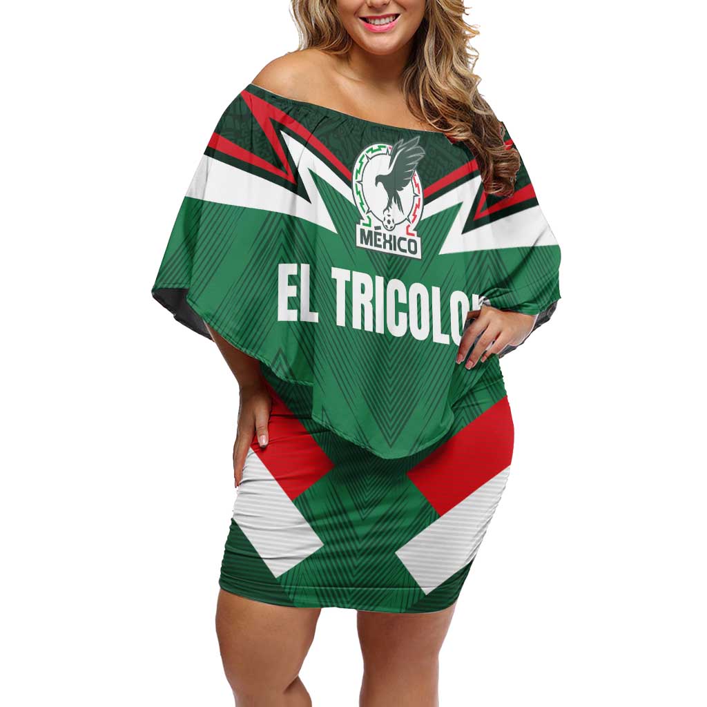 Custom Mexico Football Off Shoulder Short Dress El Tricolor 2024 - Wonder Print Shop