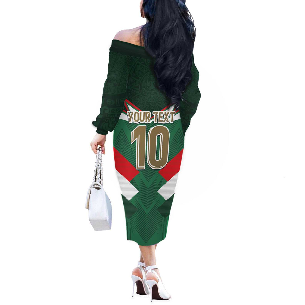 Custom Mexico Football Off The Shoulder Long Sleeve Dress El Tricolor 2024 - Wonder Print Shop