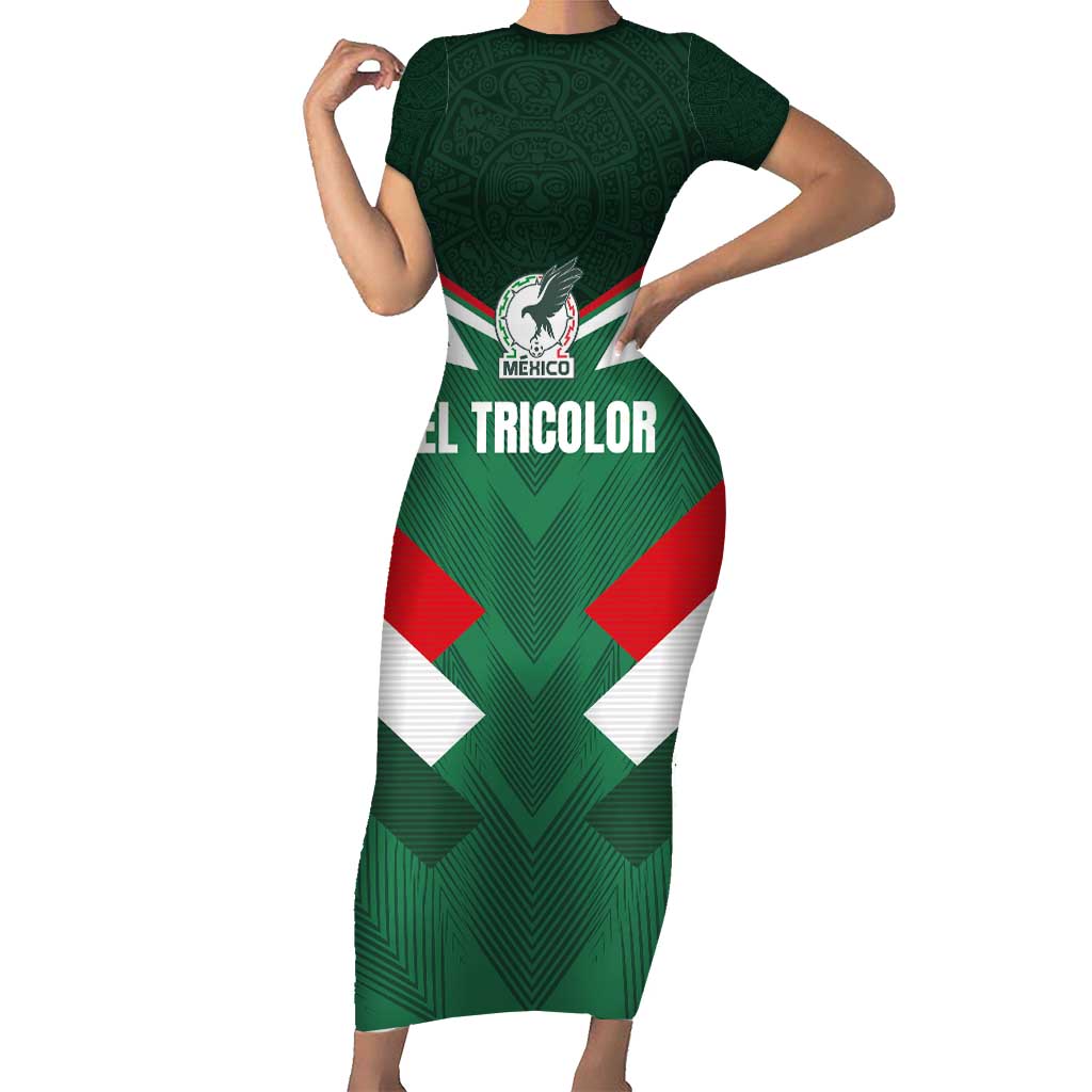 Custom Mexico Football Short Sleeve Bodycon Dress El Tricolor 2024 - Wonder Print Shop
