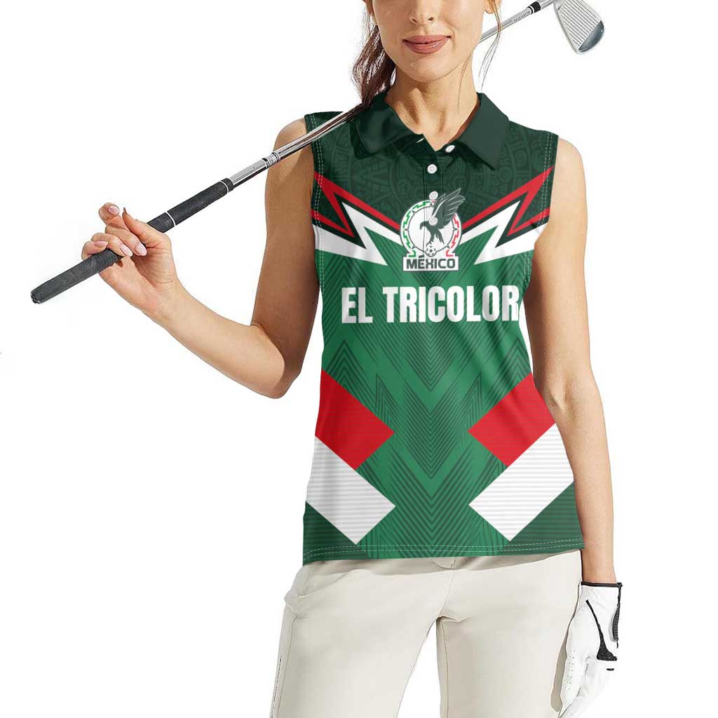 Custom Mexico Football Women Sleeveless Polo Shirt El Tricolor 2024 - Wonder Print Shop