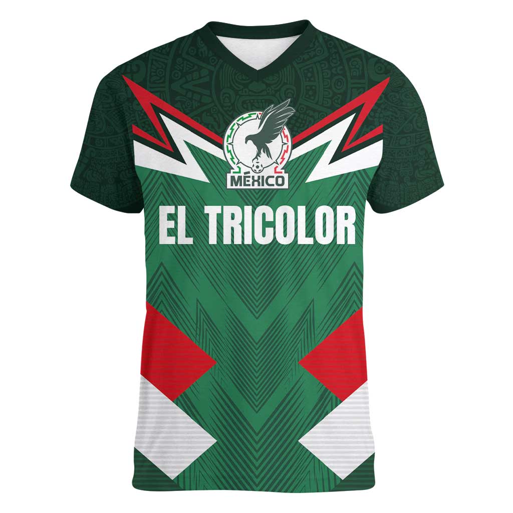 Custom Mexico Football Women V-Neck T-Shirt El Tricolor 2024 - Wonder Print Shop
