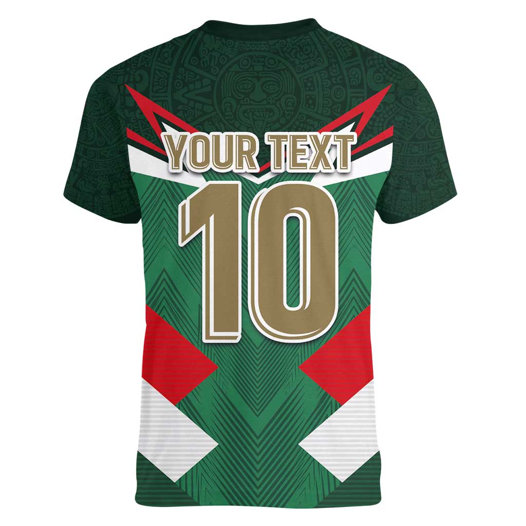 Custom Mexico Football Women V-Neck T-Shirt El Tricolor 2024 - Wonder Print Shop