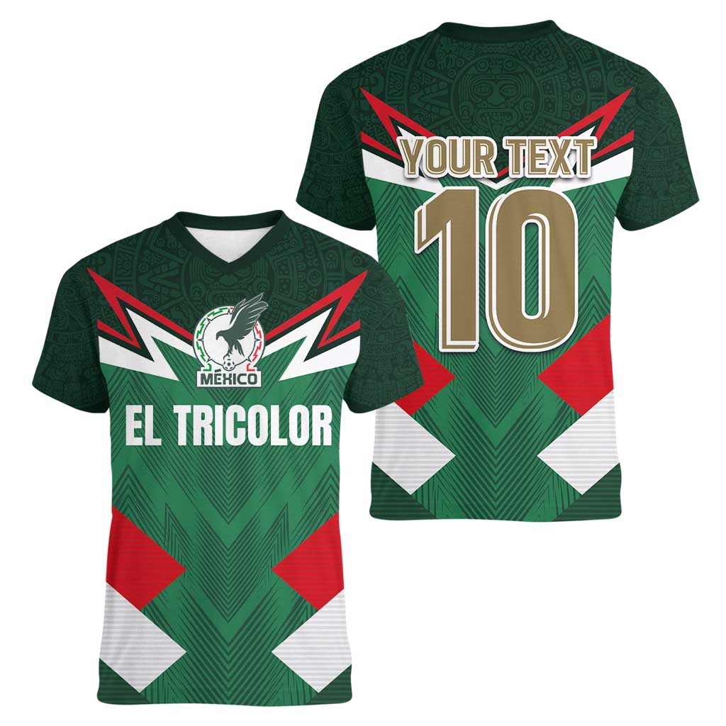 Custom Mexico Football Women V-Neck T-Shirt El Tricolor 2024 - Wonder Print Shop