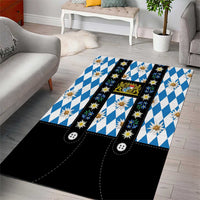 Bavaria Traditional Lederhosen Costume Area Rug Bavaria Emblem - Blue Plaid Pattern with Edelweiss Flowers