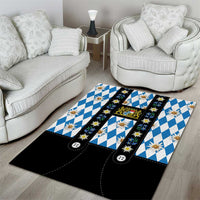 Bavaria Traditional Lederhosen Costume Area Rug Bavaria Emblem - Blue Plaid Pattern with Edelweiss Flowers